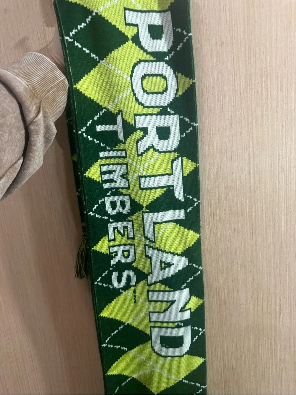 Portland Timber Light Green and Dark Green Argyle Fringe Scarf